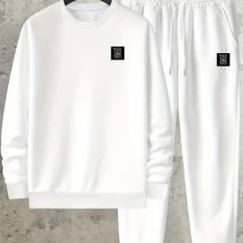 Sweatshirt And Pants Two-piece Set, Pattern Print Men's Long Sleeve Round Neck Street Casual Sports And Fashionable Sweatshirt, Elastic Drawstring Trousers, For Outdoor Sportsï¼ŒFor Autumn And Winter