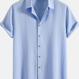 Men's Shirt Top, Solid Color Lapel Short Sleeve Closure Summer Male Casual Button Up Shirt For Daily Business Formal Shirts For Men