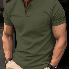 Breathable Regular Fit Golf Shirt, Men's Casual V-Neck T-Shirt Short Sleeve For Summer, Men's Clothing