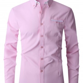 Men's Formal Classic Design Button Up Shirt, Male Clothes For Spring And Fall Business Occasion