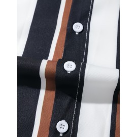 Trendy Stripe Print Men's Casual Short Sleeve Shirt, Men's Shirt For Summer Vacation Resort, Tops For Men